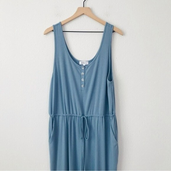 New! Gilli Ribbed Knit Button Front Henley Drawstring Jersey Jumpsuit - Picture 4 of 15